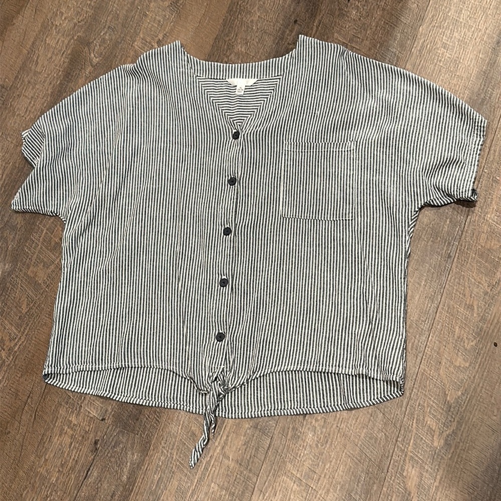 Blue & White Pinstripe Blouse - Size XL